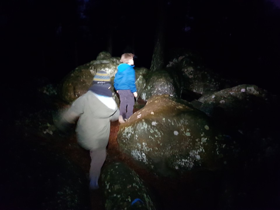 les enfants à travers les rochers de la foret de fontainebleau